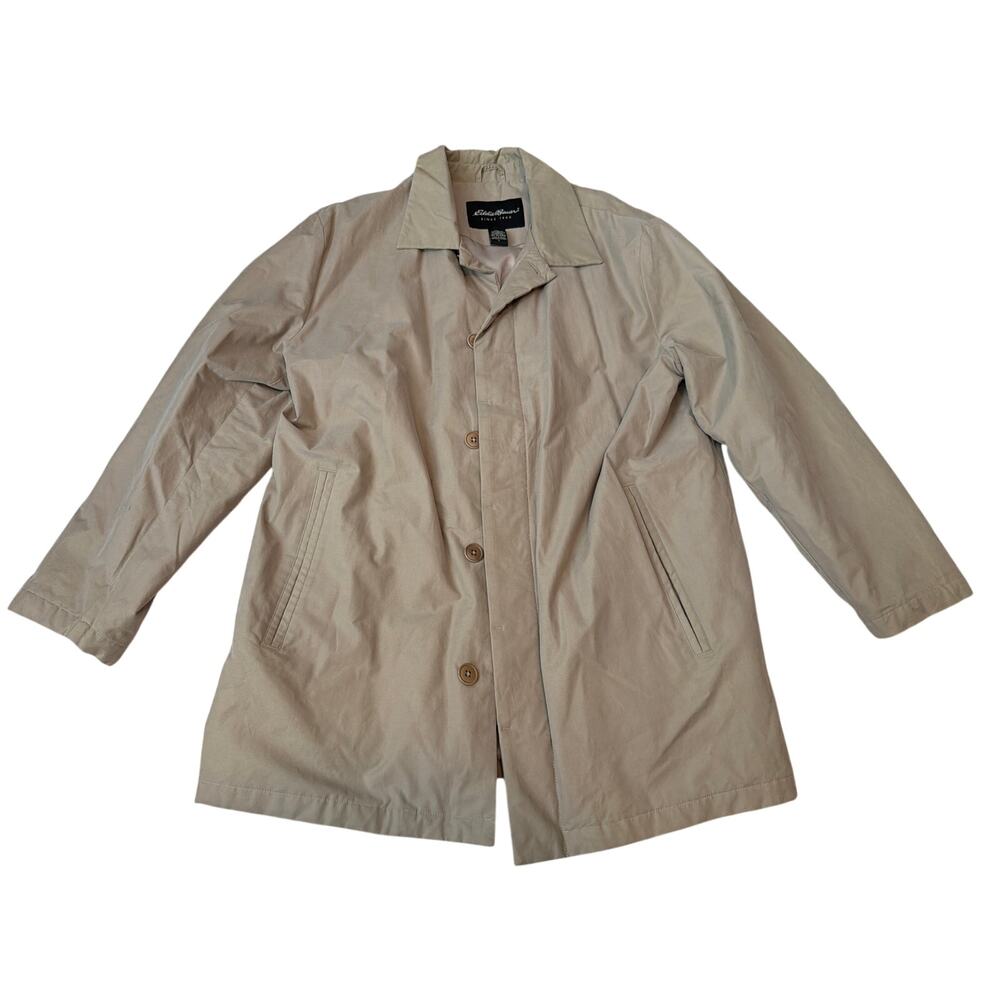 Eddie Bauer Women’s Sz Large Beige Cotton/Nylon Blend Button Down Trench Coat